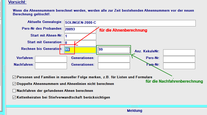 Ahnenberechnung Generationen