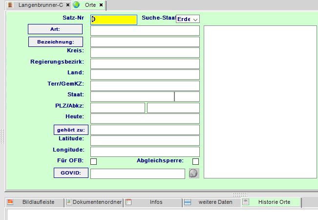 Orte Formular leer