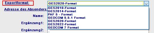 Gedcom Format einstellen