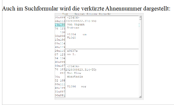 Ahnennummern Suchformular