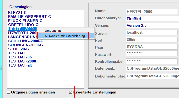 Öffnen mit Umstellung