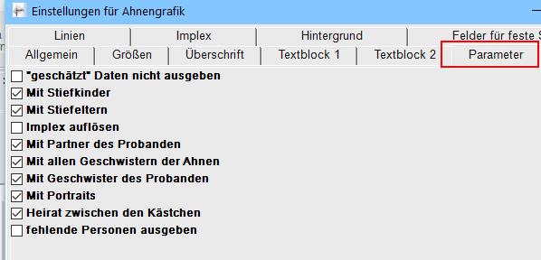 Parameter für doe Ahnengrafik