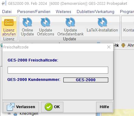 Lizenz eingeben