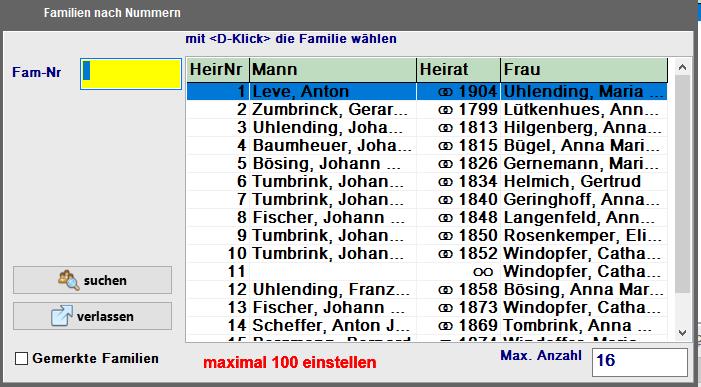 Familien nach Nummern