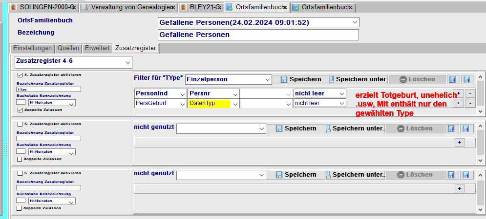 Zusatzregister Type