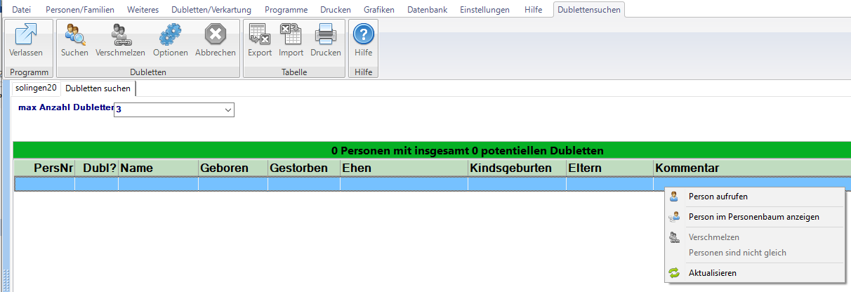 Dubletten Suchformular