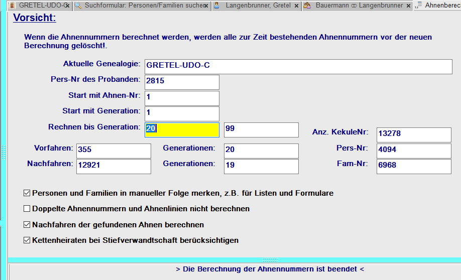 Ahnennummern mit Gen