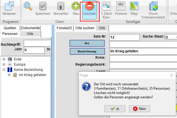 Orte löschen