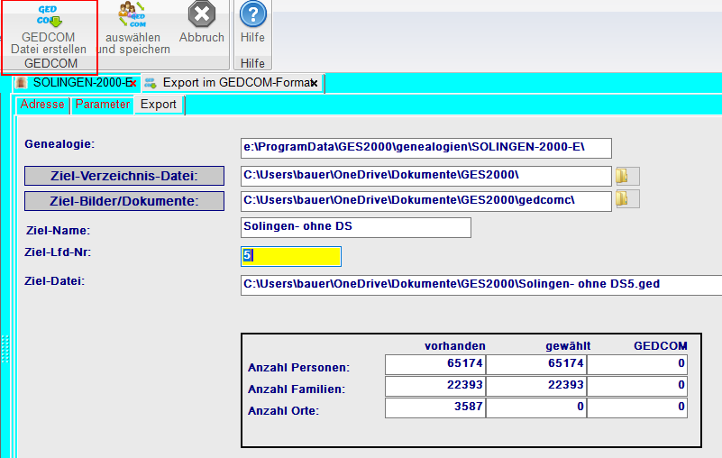 Gedcom Datei erstellen