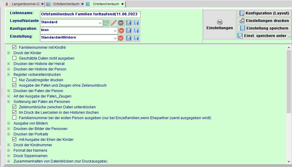 Ausgabe OFB - Einstellungen